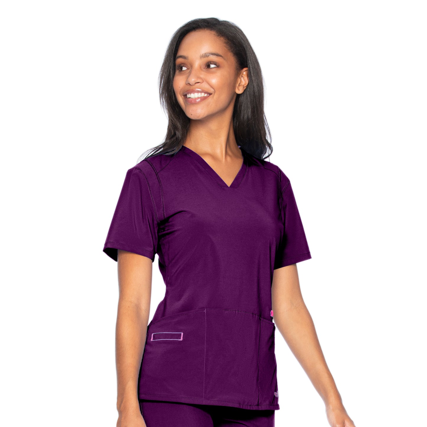 Smitten Women's V-Neck Scrub Top - NEW EGGPLANT