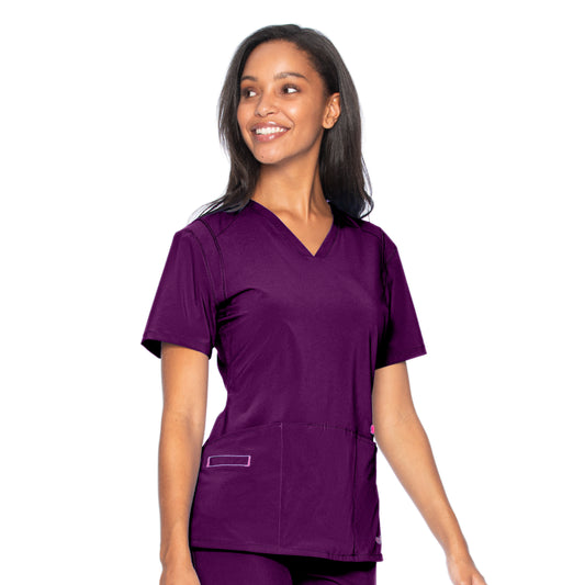 Smitten Women's V-Neck Scrub Top - NEW EGGPLANT