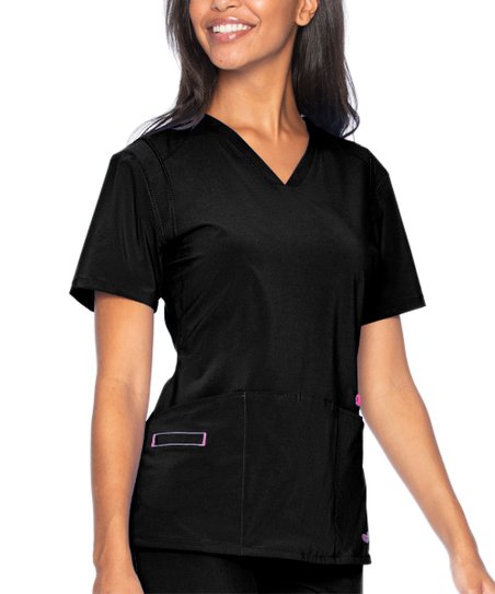Smitten Women's V-Neck Scrub Top - BLACK