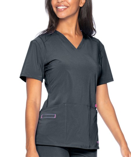 Smitten Women's V-Neck Scrub Top - STEEL